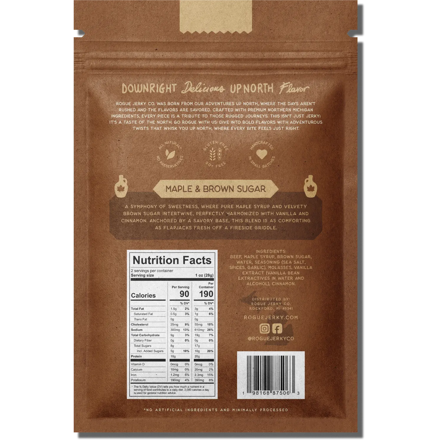 Rogue Jerky Co. Maple & Brown Sugar Beef Jerky Back